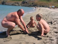 Son nude and father Father bathes